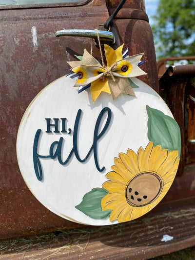 "Hi Fall" with Sunflower on Right 18 Inch Round