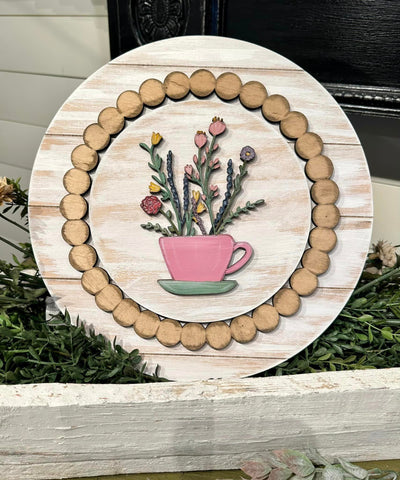 Tea Cup Flowers and Plate Stand