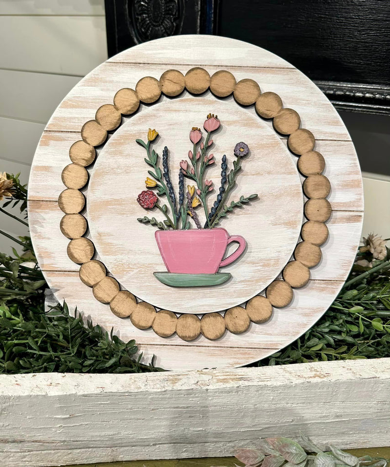 Tea Cup Flowers and Plate Stand