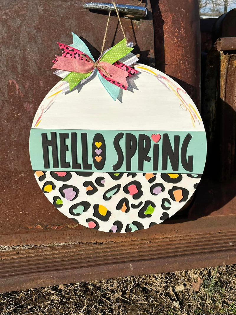 Hello Spring 22 Inch Leopard Print Sign