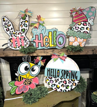 Hello Spring 22 Inch Leopard Print Sign