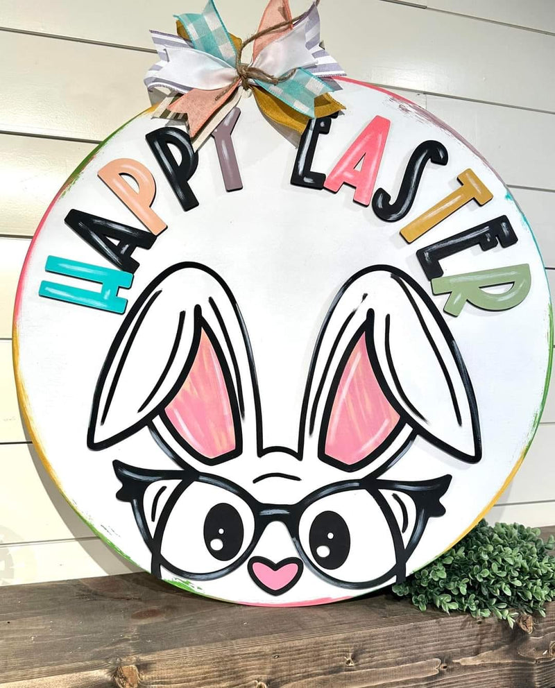 Happy Easter (Bunny Below with Glasses) 22 Inch Round