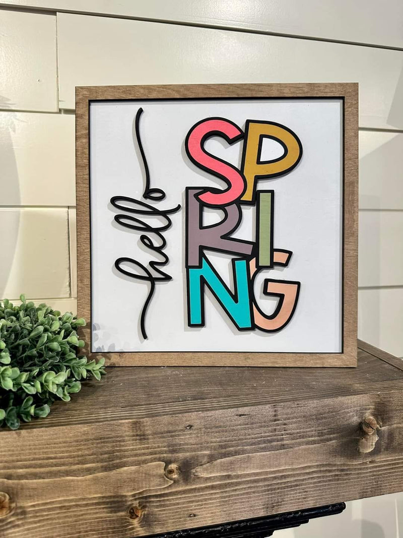 Hello Spring 10 Inch Framed Square