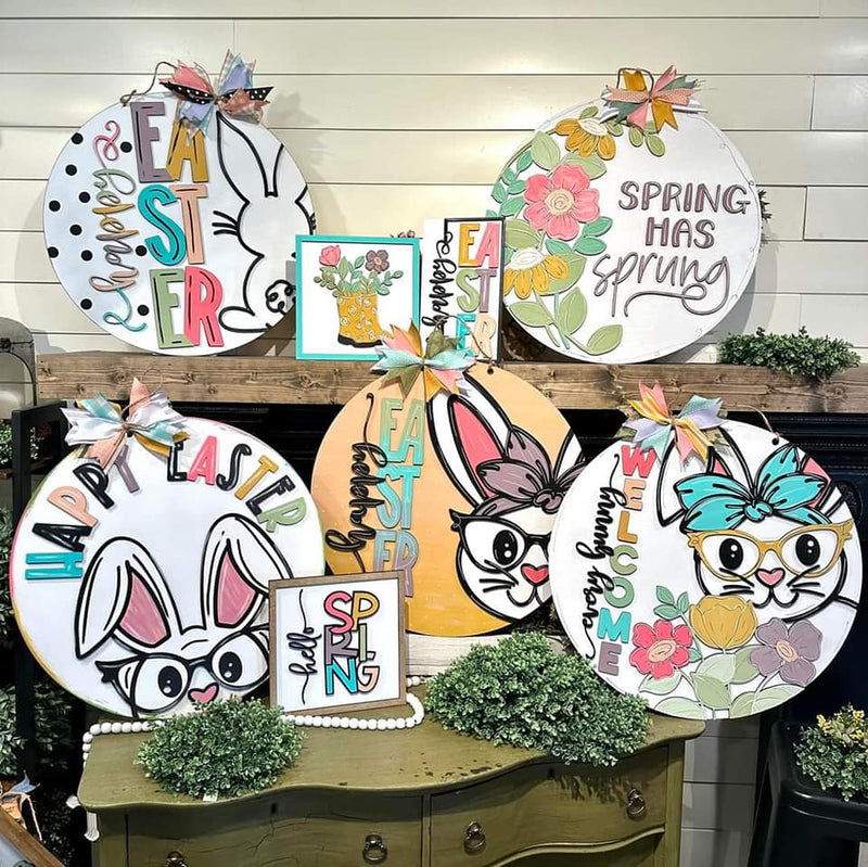 Happy Easter (Bunny Below with Glasses) 22 Inch Round