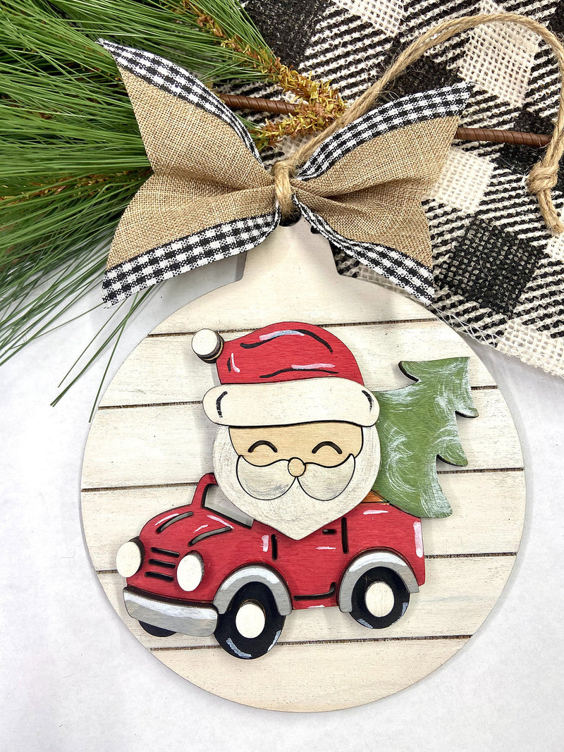 Santa Head on Truck Ornament
