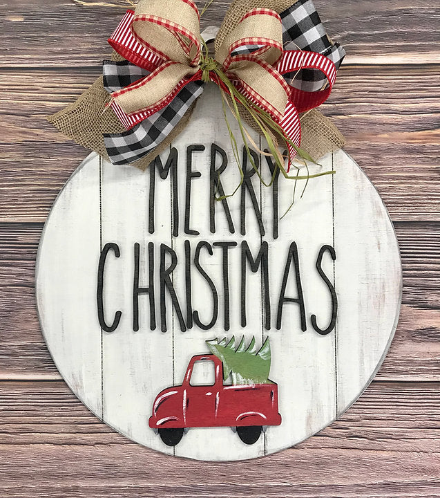 Merry Christmas Shiplap Sign with Truck and Tree