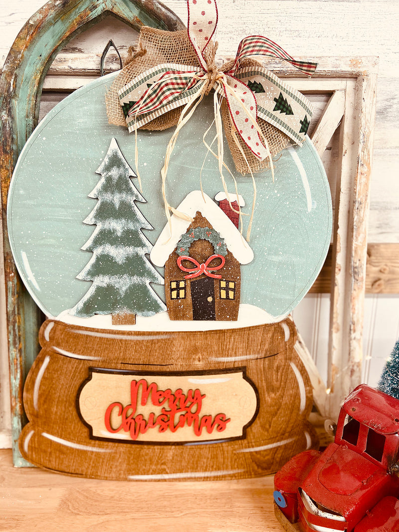 Snow Globe Gingerbread House Round Sign