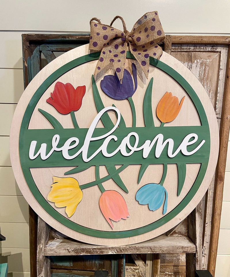 Welcome Tulips 22 Inch Sign Pre-Order